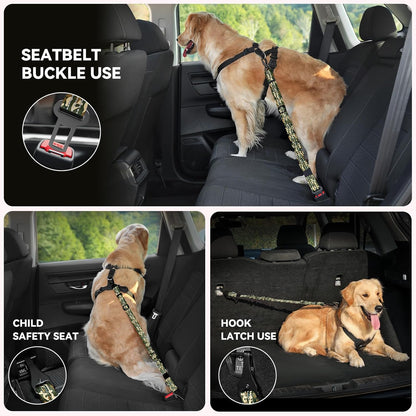 Pawaboo 2Pack Dog Seatbelt for Car, Dog Car Seat Belt Bungee, Dogs Tether with Buckle & Hook Latch, Adjustable Reflective Dogs Cars Harness Leash with 360° Lockable Buckle, Army Green Camouflage