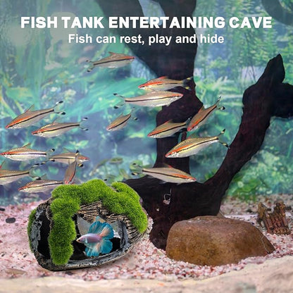 Rislobx Betta Fish Broken Barrel Decor Tank Accessories, Resin Fish Cave Aquarium Hide Tank Decoration (Small)