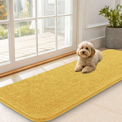 OLANLY Dog Door Mat for Muddy Paws 59x20, Absorbs Moisture and Dirt, Absorbent Non-Slip Washable Doormat, Quick Dry Chenille Mud Mat for Dogs, Entry Indoor Entryway Carpet for Inside Floor, Yellow