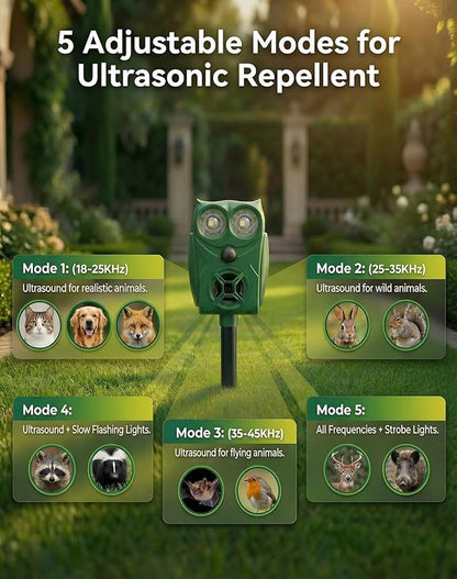 Solar Ultrasonic Animal Repeller with Motion Sensor, Deer Repellent Devices with LED Light, Waterproof Cat Repellent Outdoor, Dog Deterrent for Yard Garden to Repel Raccoon, Squirrel, Fox (2, Green)