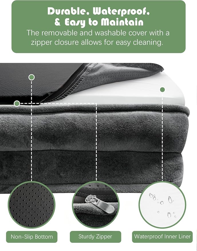 Spotted Play Orthopedic Dog Bed with Sides - Sofa Beds for Extra Large Dogs, Supportive Foam Pet Couch Bed with Washable Removable Cover, Waterproof Lining and Non-Slip Bottom, Dark Grey - XL
