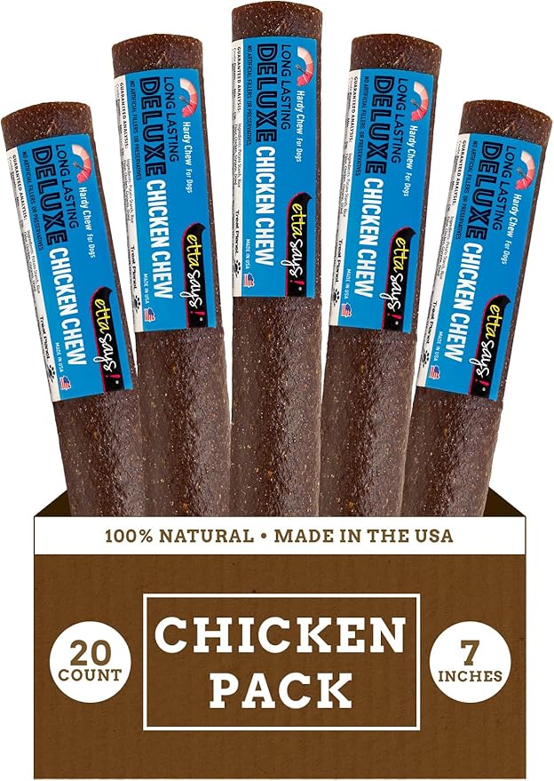 etta says! Deluxe Crunchy Dog Chews 7” Chicken - All Natural, Long-Lasting Chews - Made in The USA (20 Count Pack of 1)