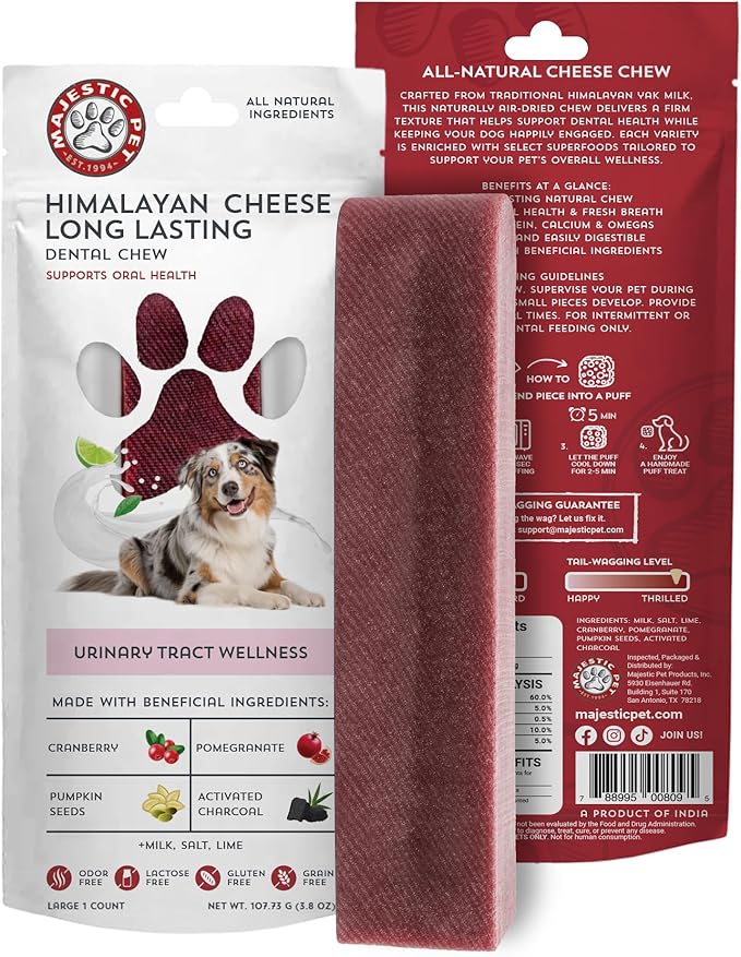 Majestic Pet Himalayan All-Natural Yak Cheese Dog Chews Made with 100% Cows Milk- Long Lasting Dental Chew for Dogs - Healthy Pet Treats (Urinary Tract Wellness, Large, 1 Pack)
