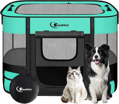 Siedihit Dog Playpen, Cat Pet Puppy Crate, Portable Playpens Indoor Outdoor (Green, Medium)