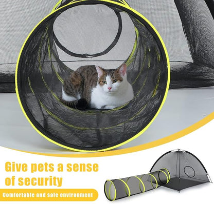 Outdoor Cat Enclosures Indoor, Portable Mesh Tent, Tunnel, Playhouse With Adjustable Harness and Leash for Walking, Colorful Tease Ball for Animals