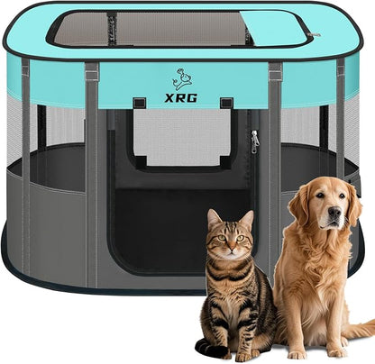XRG Foldable Pet Playpen，Indoor Cat cage Puppy Crates M(31.5"x23.6"x21.7") | Portable Dog Crates with Upgrade Breathable Mesh，Sturdy Cat Kennel Indoor & Outdoor for Rabbit or Small Animals，Green