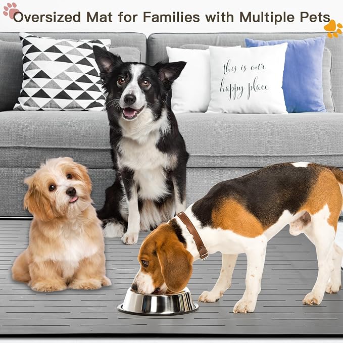Largest Dog Food Mat, 39.5"x29.5" Silicone Dog and Cat Mat for Food and Water Bowls, Thinken Waterproof Non-Slip XXXL Pet Feeding Mat for Floors (Deep Green)