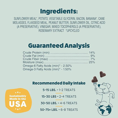 Shameless Pets Soft-Baked Dog Treats - Bananas for Bacon, Grain-Free Snacks for Medium & Large Dogs, Natural & Healthy Doggy Chews with Omega 3 & 6, Treats for Older & Senior Dogs, Made in USA