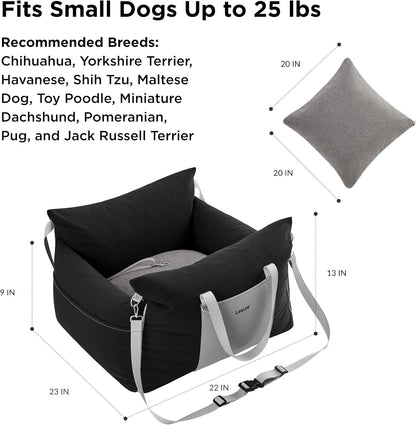 Memory Foam Car Booster Seat. Padded, secure travel seating for small dogs.