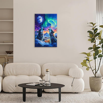 Wolf Wall Art Wolves Canvas Wall Decor Prints Framed Painting Aurora Pictures Gifts Artwork for Bathroom Bedroom Living Dining 16"x24"