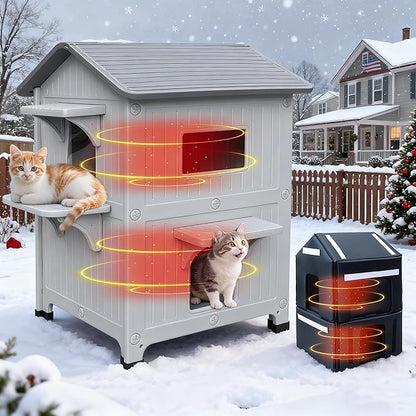 Plastic Outdoor Cat House - Cat House for Outside with Insulated Liner for Winter，100% Weatherproof Cat Houses for with Escape Door, Feral Cat Shelter for Porch Barns Strays