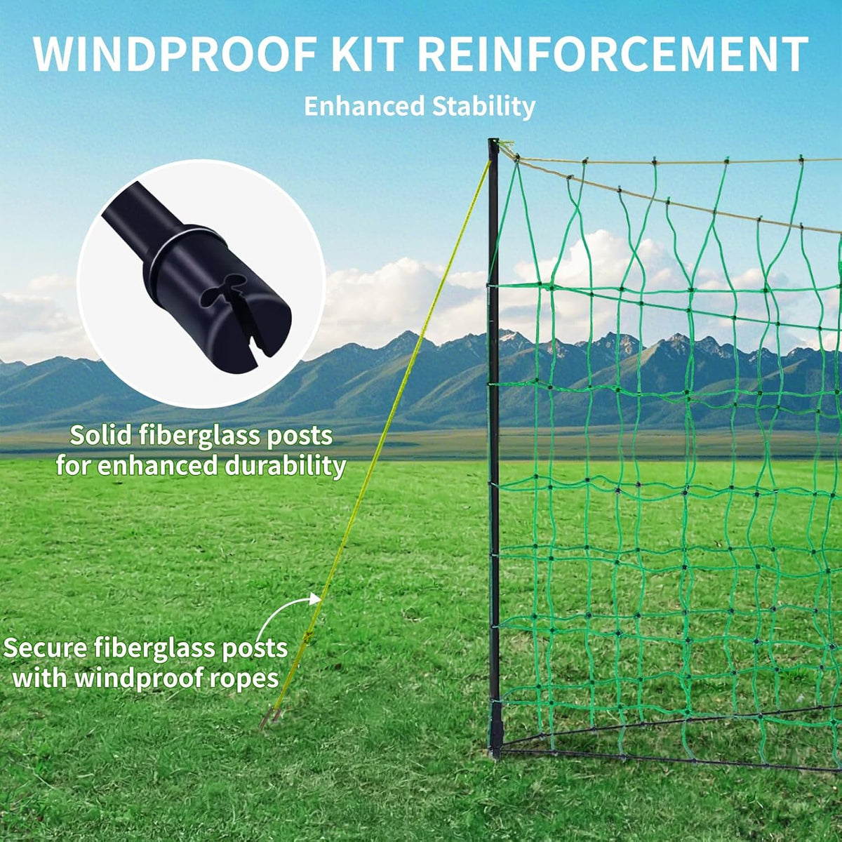 Electric Fence Netting,164'Lx49.6"H, Electric Livestock Netting with 14 Double Barbed Poles, Suitable for Pigs, Cows, Sheep and Other Large Animals, Portable Electric Fence for Farms, Ranches