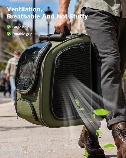 Pecute Cat Backpack Carrier,Large Space Cat Bubble Backpack,Ergonomic,Green | Expandable,Sunshade Curtain,Transparent Window,Safety Rope,Sturdy,Large Mesh on Both Sides for Breathability,for Outdoor,Vet