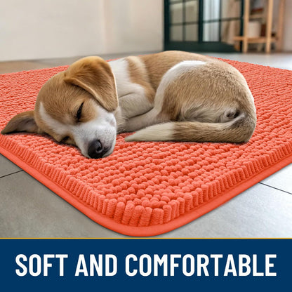 Smiry Dog Door Mat for Muddy Paws 30x20, Absorbs Moisture and Dirt Doormat, Non-Slip Washable Quick Dry Chenille Front Door Mat Indoor Entrance, Entryway Carpet for Inside Floor, Coral