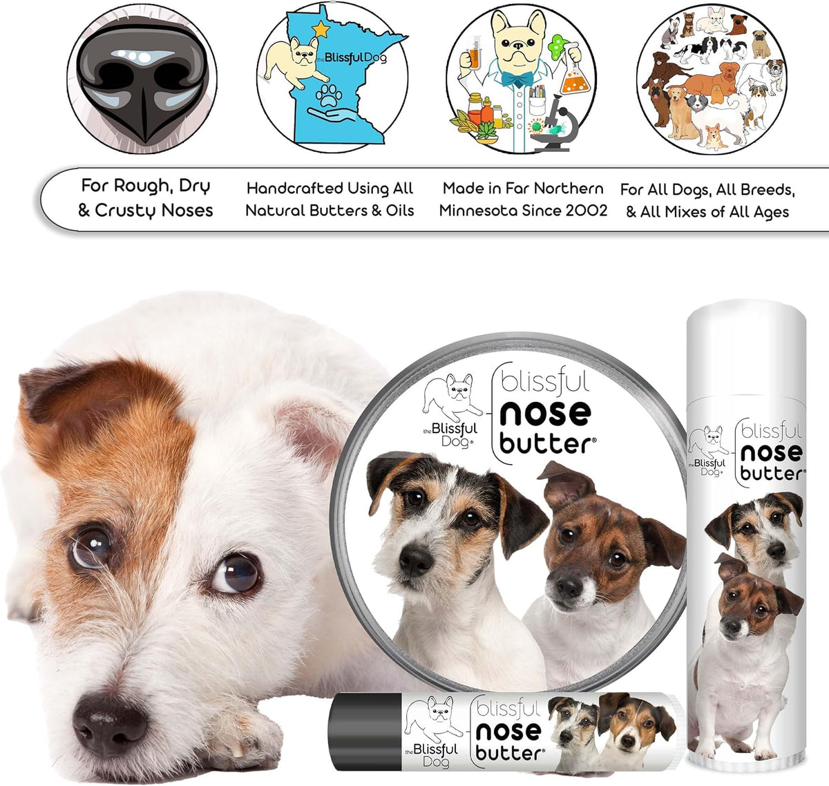 The Blissful Dog Jack Russell Terrier Unscented Nose Butter - Dog Nose Butter, 2 Ounce