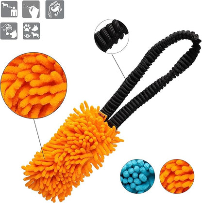 Dingo Shaggy tug Toy for Dog, nuby Noodle Plush, tug of war, Outdoor Play, Dog Training, Agility, Bungee Handle 9-18in, Orange