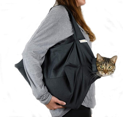 Cat-in-the-Bag Cozy Comfort Carrier - Small Charcoal Cat Carrier Soft and Pet Carrier for Nail Clipping, Vet Visits, Medication Administration, Dental Care, and Traveling