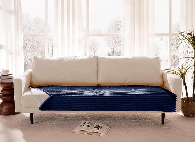 Waterproof Couch Cover for Dogs Non-Slip, Fuzzy Soft Pet Couch Covers for Sofa, Pet Friendly Area Rug Dog Bed Covers Washable Sofa Cover Mat (Navy Blue, 58" x 82" 1 Pack)