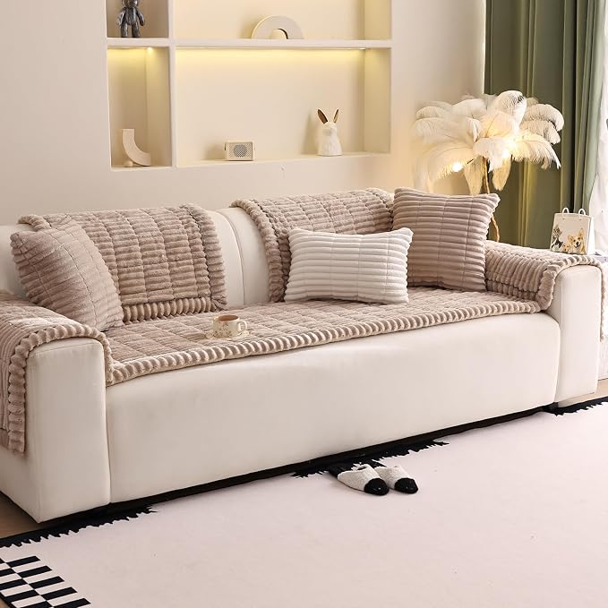 Couch Cover for Sofa, Sectional Couch Cover for Dogs, Sofa Cover Washable, Cushion Cover Blanket Pad Bed Mat for Pets, Fleece Furniture Protector, Brown, 27.6x59in