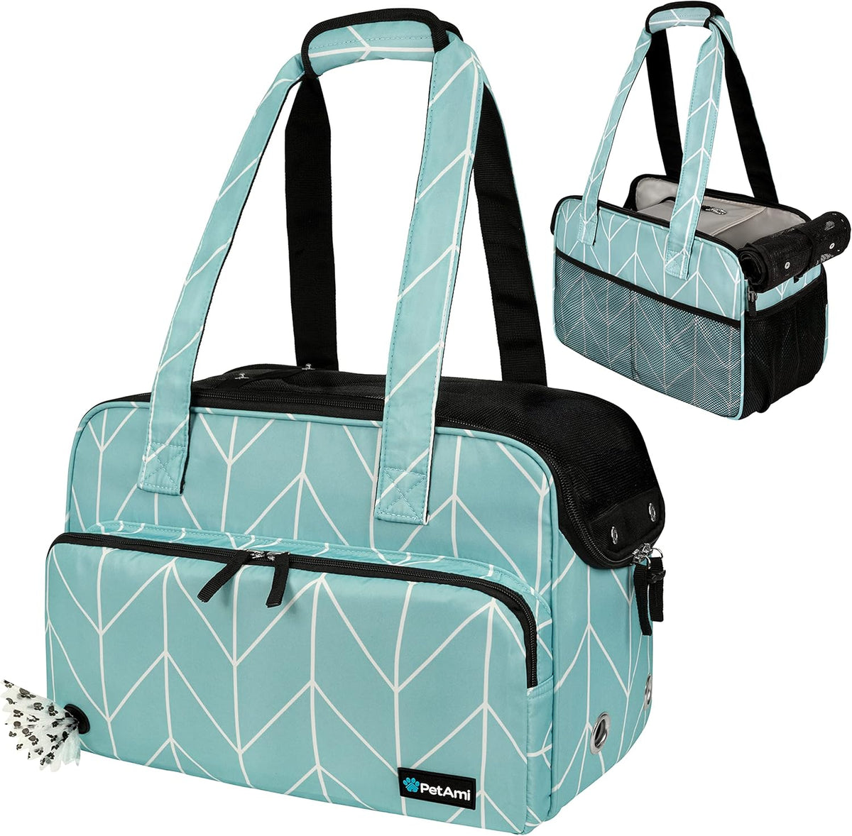PetAmi Small Dog Purse Carrier, Soft-Sided Pet Carrier Bag with Pockets, Portable Puppy Cat Travel Handbag Tote, Airline Approved Breathable Mesh, Poop Bag Dispenser, Max 18 lbs, Chevron Teal