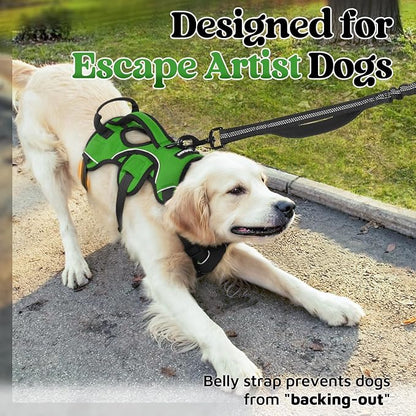 rabbitgoo Escape Proof Dog Harness for Large, No Pull with Lift Handle | No Escape, Full Soft Padded, Reflective Adjustable Vest, Leash Clip for Walking Hiking Training, Green, Large