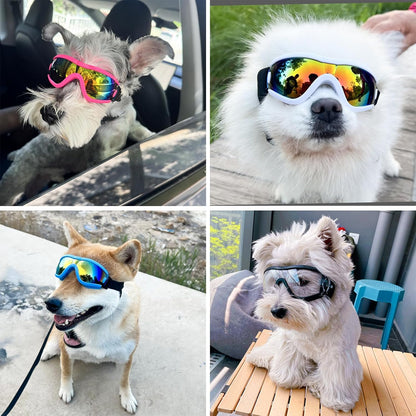 Dog Goggles Small Breed Dog Sunglasses with Adjustable for UV Protection Eyewear Doggy Doggie Puppy Glasses Anti-Fog Wind Dust Snowproof (Black Frame Transparent Lens)