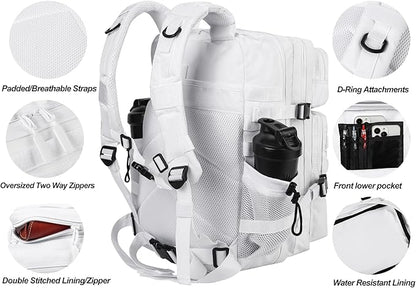 LHI Military Tactical Backpack for Men and Women 45L Army 3 Days Assault Pack Bag Large Rucksack with Molle System - White