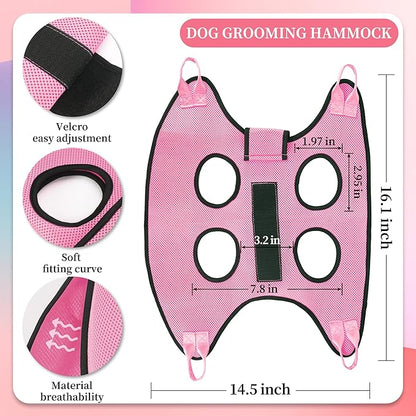PatiencET Dog Grooming Hammock, Pet Grooming Hammock for Cats & Dogs with Security Strap, Dog Sling for Nail Trimming with Nail Clippers/Trimmer, Nail File, Pet Comb(Pink XS)
