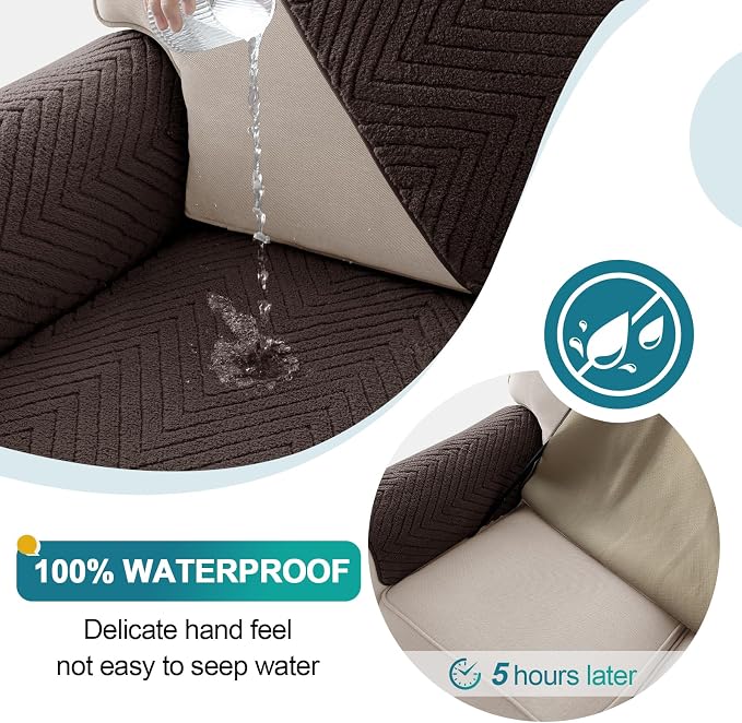 Turquoize Waterproof Couch Cover for Dogs Fuzzy Pet Couch Covers for Sofa Thick Dog Bed Cover Non-Slip Sofa Covers for 2 Cushion Couch Protector Slipcover Pet Friendly (Brown, 36" x 36")