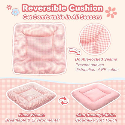 Indoor Dog House with Frame,Cute Dog Tent Bed with Cover Cave,Pink | Breathable,Washable,and Foldable House, Suitable for 8-16 Lb Puppy and Cats, Medium (17"×17"×17"),Inside Dog House