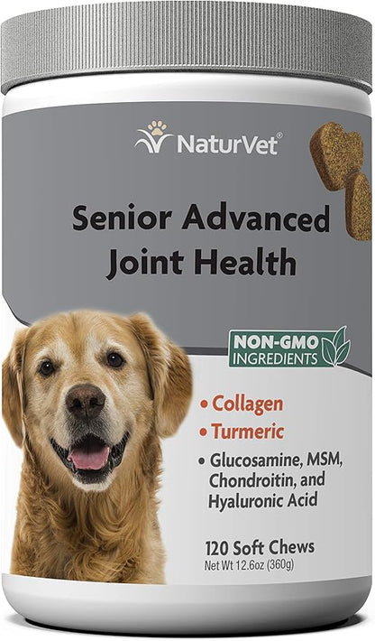 NaturVet Senior Advanced Joint Health Dog Supplement – Includes Glucosamine, MSM, Chondroitin, Collagen – Helps Supports Canine Joint Health Function – 120 Ct. Soft Chews
