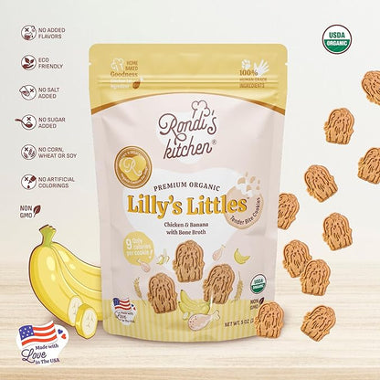 Rondi's Kitchen Lilly's Littles All-Natural & Organic Healthy Soft Dog Treats, Healthy Snacks for Small Dogs, Puppies, and Seniors, Tender Bite Cookies, Human Grade - Chicken & Banana
