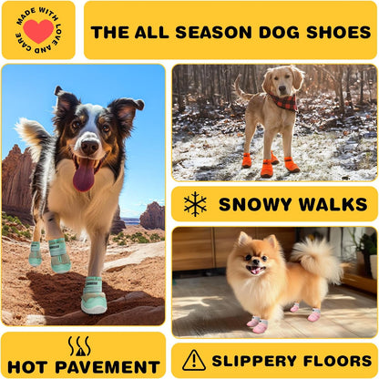 Hcpet Dog Shoes for Large Dogs, Breathable Dog Booties for Small Medium Dogs, Anti-Slip Dog Boots & Paw Protectors for Hot Pavement Winter Snow Hiking with Reflective Straps Army Green Size 8