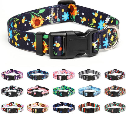 Mercano Adjustable Dog Collar - Special Design Patterns, Soft Nylon Comfortable Sturdy Pet Collar for Small Medium Large Dogs (L, Sunflower)