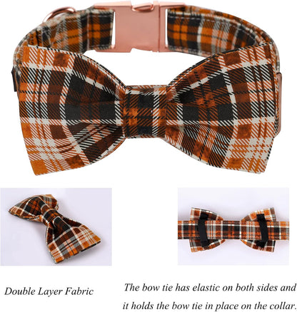 Lionet Paws Halloween Dog Collar with Bowtie - Cute Cotton Adjustable Fall Bowtie Dog Collar with Metal Buckle for Small Medium Large Dog Girl Boy Gift, XXS, Neck 7-11in