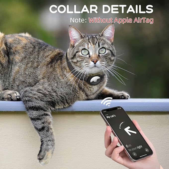 AirTag Cat Collars, Stretchy Collar with Apple AirTag Holder and Bell, Breakaway Ultra Design Elastic GPS Tracking Collars for Cats and Puppies, (7.5-12.5 Inch), Black
