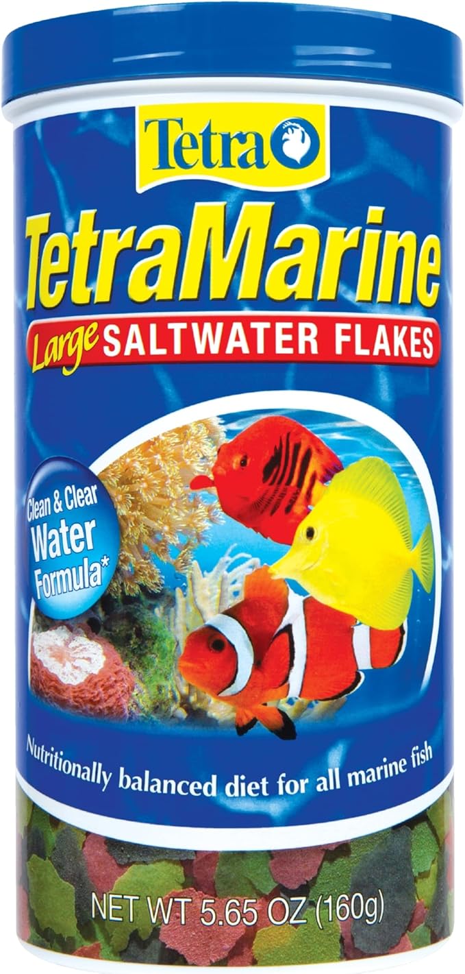 TetraMarine Large Saltwater Flakes, Nutritionally Balanced Fish Food for Saltwater Fish, 5.65 oz