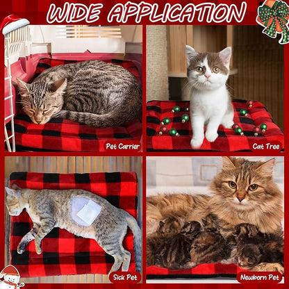VitalCozy 2 Pack Self Warming Cat Mat Self Heating Pad Bed Reversible Machine Washable Reflects Body Heat Warm Thermal Pet Pad Crate Blanket for Feral and Indoor Cat (Black, Red,22'' X 18'',Plaid)