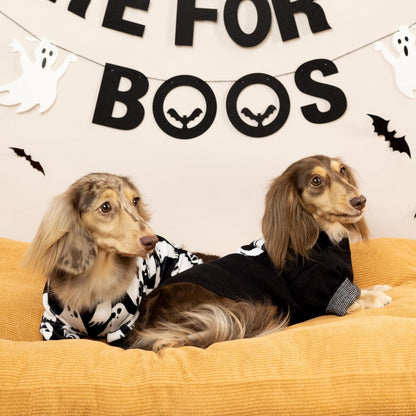 Fitwarm Halloween Ghost Dog Pajamas, Funny Halloween Costumes for Dogs, Fleece Dog Onesie with Feet, Doggy Clothes for Small Dogs Boy Girl, Pet Apparel, Black, White, XL
