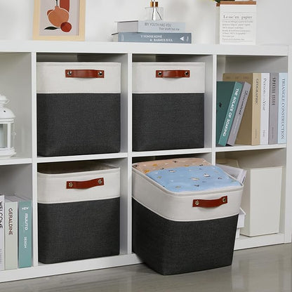 DULLEMELO Set Of 4 Cube Storage Bins, Fabric Storage Basket for Shelves Closet Nursery Toy Storage, 12 Inch Collapsible Fabric Bins for Toy Book Magazine Towel Organizers(4 Pack - 12" White&Black)