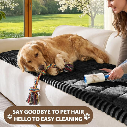 FUANGUI 2 Pack Waterproof Couch Cover for Dogs Pets Sofa Protector | Non-Slip Washable Fuzzy Soft Sofa Slipcover for 2 PCS L Shaped Sofa Pet Friendly, 27.6" x 70.9"+27.6" x 82.7", Black
