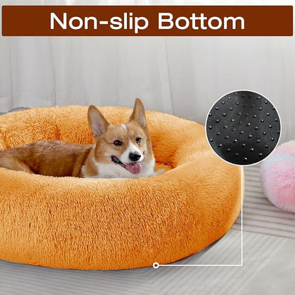 JOLLYVOGUE Dog & Cat Bed, Calming Anti-Anxiety Pet Bed for Small Dogs, Fluffy Donut Cushion for Small and Medium Pets (23")