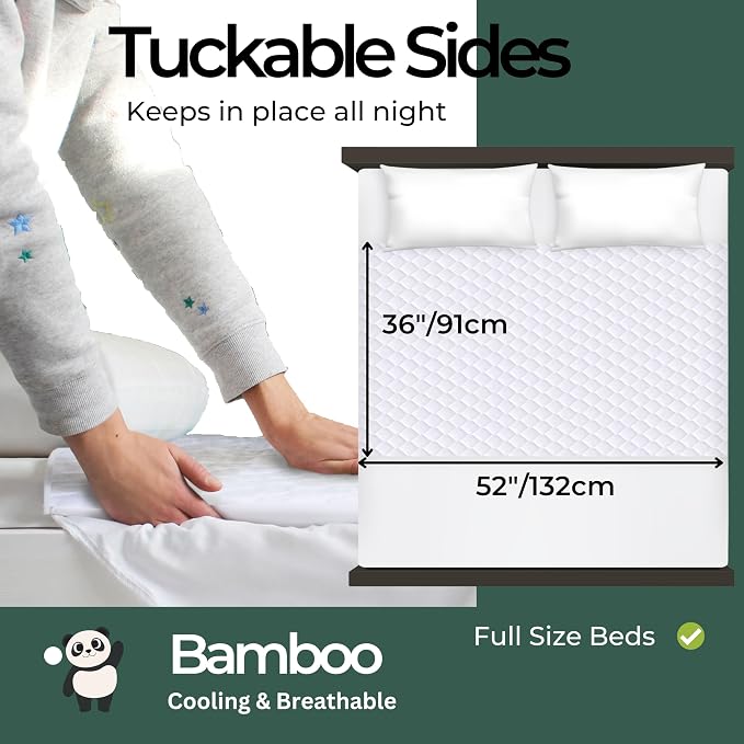 Hygge Sheets®️ Organic Washable Incontinence Bed Pads with Tucks | 100% Waterproof Reusable Mattress Protector Underpads - Rayon derived from Bamboo – 5 Layers of Protection - Full Size Bed