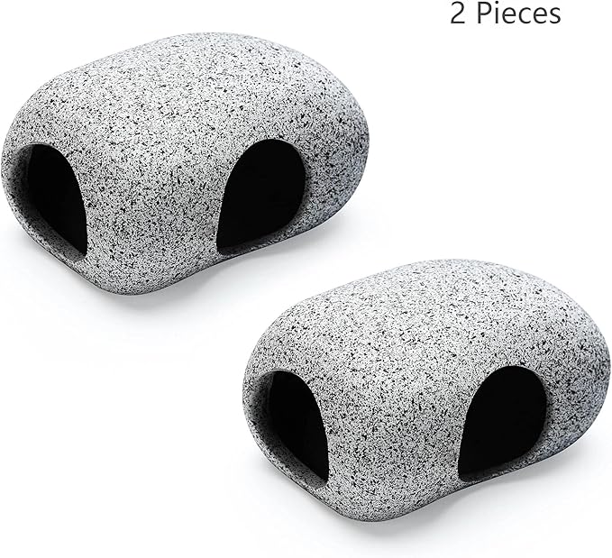 2PCS Aquarium Hideaway Rocks for Aquatic Pets to Breed, Play and Rest, Safe and Non-Toxic Fish Tank Ornaments, Ceramic Decor Rocks for Betta
