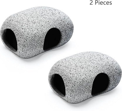 2PCS Aquarium Hideaway Rocks for Aquatic Pets to Breed, Play and Rest, Safe and Non-Toxic Fish Tank Ornaments, Ceramic Decor Rocks for Betta