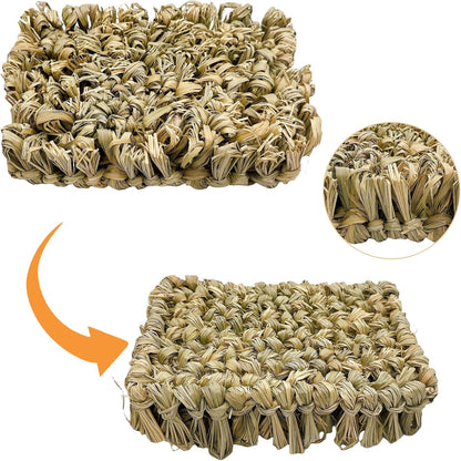 Hamiledyi Rabbit Grass Bed 2PCS Guinea Pig Hay Mat Bunny Natural Straw Woven Bed Rabbit Handmade Bedding Sleeping Grinding Nesting and Chewing Toy for Rabbit Guinea Pig Chinchilla Hedgehog Hamster