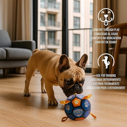 ProBall Pets Interactive Dog Soccer Ball with Grab Tabs - Floats on Water, Fetch & Training Toy for Small Medium Dogs, Herding Breeds - Waterproof Non-Toxic - 6" Blue Orange