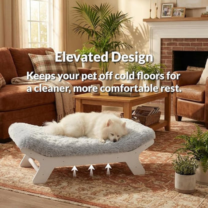 Elevated Wood Dog Bed Frame Mat Set, WoodPattern, Medium | Raised Sturdy Attractive Dog Sofa Couch Furniture, 60 lb