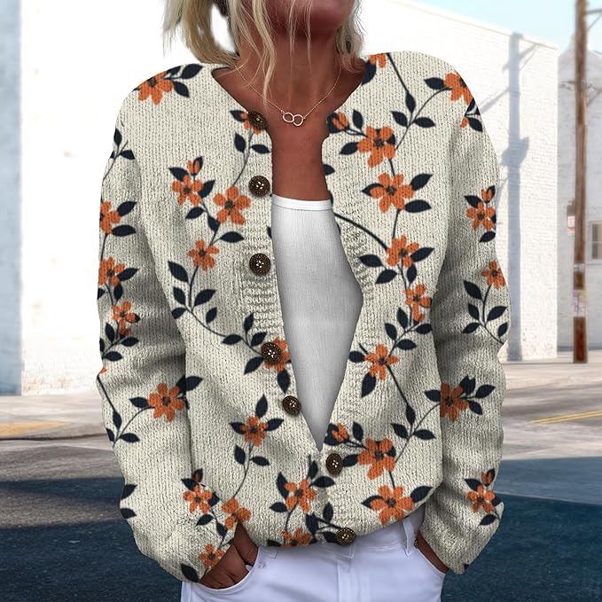 Women Sweaters Cardigan Fashion Long Sleeve Crewneck Sweaters Button Chunky Outerwear Fall Winter Casual Wear