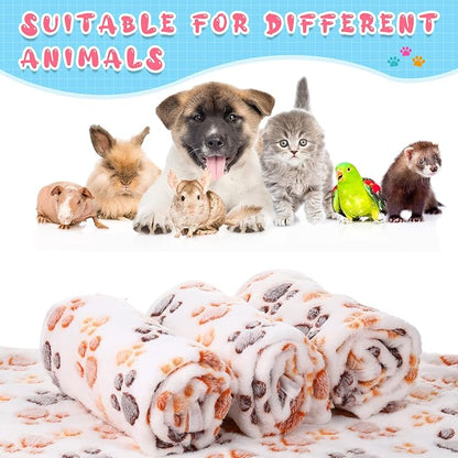 Tatuo 4 Pack Fleece Dog Blankets for Puppy Cats Multi-Size Sleep Mat for Pet Guinea Pig Soft Washable Warm Crate Bed Puppy Teething Toys Print Pattern Blanket Indoor(White,30 x 20.5 Inch,Paw)